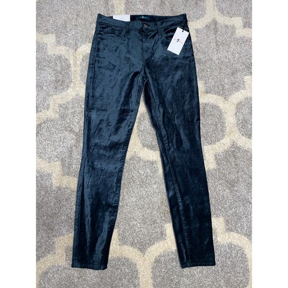 NWT 7 For All Mankind $189 size 27 The Ankle Supper Skinny Green Velvety Pants - Picture 2 of 12